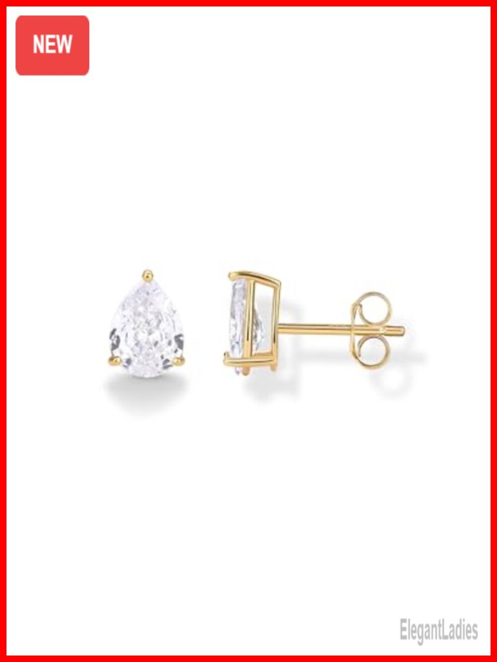 14K Gold Plated Stud Earrings with Cubic Zirconia Pear Shape